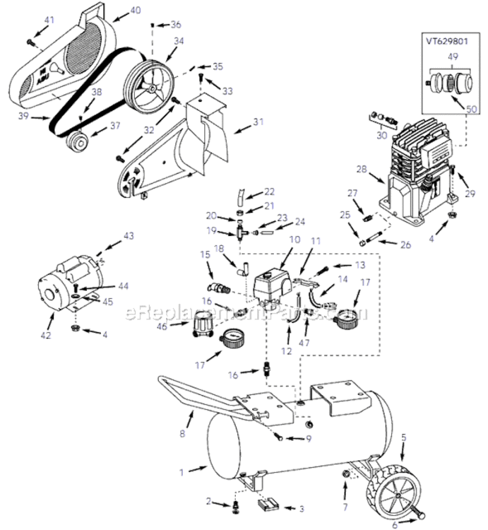 Page A Diagram and Parts List for VT626903 2001 Campbell Hausfeld Compressor